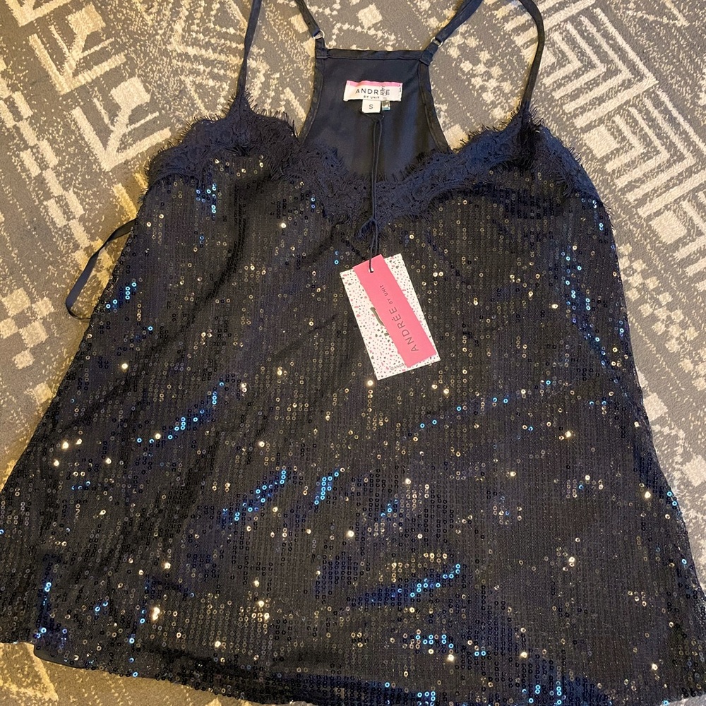 Andree by unit black sequin tank top brand new with tags